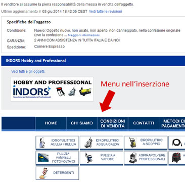 esempio menu in inserzione ebay